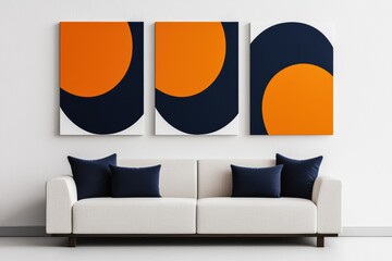 Poster - Contemporary living room featuring stylish art, a modern sofa, and vibrant colors that enhance interior design aesthetics.