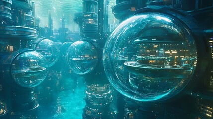 Aufkleber - Exploring the depths a vision of an advanced underwater transportation network in a futuristic aquatic cityscape
