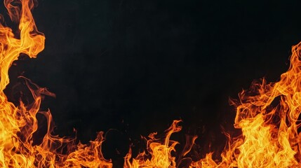 Poster - Dynamic flames dance against a dark background, creating an intense and fiery atmosphere perfect for visual storytelling and dramatic designs.