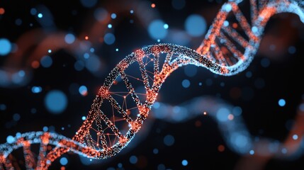 Poster - Abstract visualization of DNA strand, showcasing intricate details and vibrant colors. Represents genetics, biology, and scientific innovation.