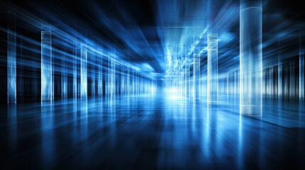 Aufkleber - Futuristic architectural space with blue lighting and beams