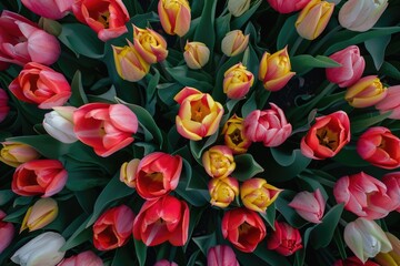 Wall Mural - A vibrant bouquet of red and yellow tulips, perfect for decorating or gifting