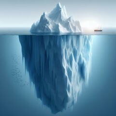 Concept of an iceberg with only the tip visible above the water, symbolizing the hidden and unseen aspects that lie beneath the surface.