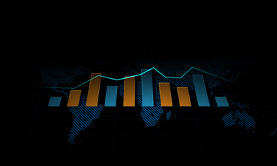 Financial graph technology background picture on world map