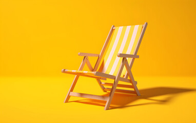 Empty deck chair on vibrant yellow background