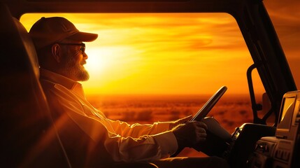 Truck Driver Enjoys Sunset in His Vehicle