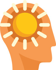 Poster - human head profile with a shining sun inside representing positive thinking, optimism and mental hea