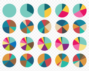 Poster - Pie chart infographic set. Circle diagram collection with sections or parts. Segmented circle icons for infographic, data analysis, web design, ui or presentation. Vector illustration. EPS 10.