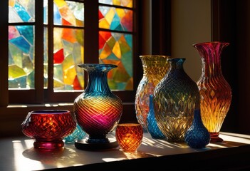 vibrant close colorful glass objects displaying intricate textures perfect artistic inspiration, detail, pattern, design, transparent, vibrancy, luster