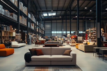 Poster - Modern Furniture Depot Display in a Spacious Warehouse Setting  