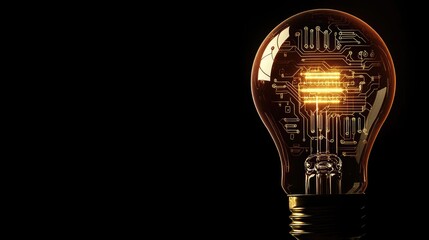 Fototapete - Illuminating idea concept with a light bulb glowing from within, displaying intricate circuit patterns against a dark backdrop.