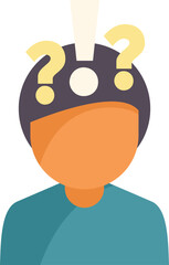 Poster - Cartoon illustration of a person with question marks surrounding their head, symbolizing confusion or uncertainty