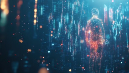 Poster - Digital Human Silhouette Emerging from a Matrix of Data