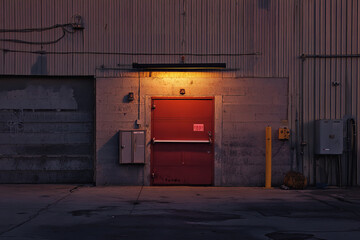 Sticker - Sunset View of a Quiet Urban Warehouse Exterior  