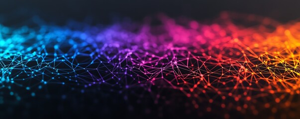 Colorful abstract network design with vibrant connections on dark background.