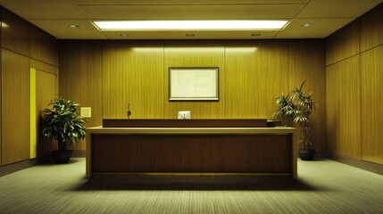 Corporate breakup represented through art. Featuring an empty reception area with a dusty desk. Showcasing the silence following a decision. Ideal for discussions on company morale