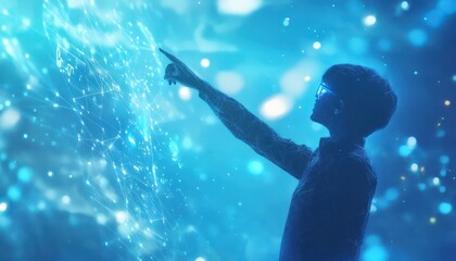 Poster - Silhouette of a Person Wearing VR Glasses Interacting with a Digital Interface