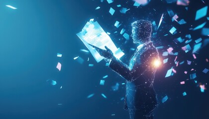 Poster - Digital Businessman Holding Document with Confetti
