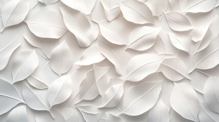 Poster - A textured background featuring a variety of white geometric leaves arranged in a 3D tile pattern.