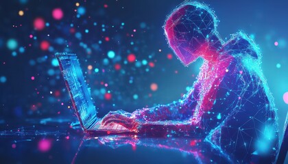 Poster - A Digital Silhouette of a Person Using a Laptop