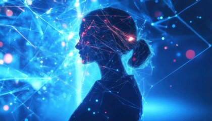 Poster - A Digital Silhouette of a Person in a Network of Lines and Light