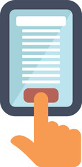 Poster - Hand holding a smartphone and pressing a button with the index finger, in a flat design style