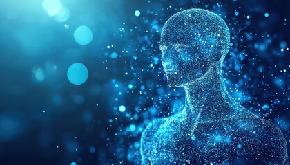 Poster - Abstract Digital Human Figure Composed of Glowing Particles