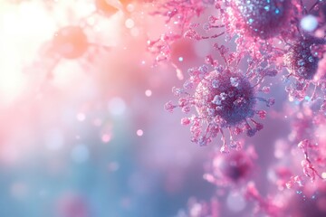 Poster - close-up view of colorful virus particles illuminated with soft light in a scientific setting