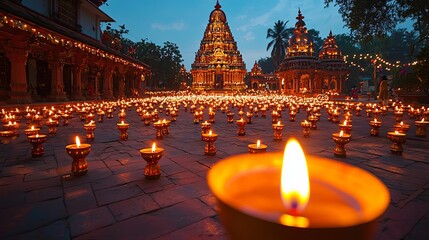 Wall Mural - Festival of Lights A temple courtyard filled with hundreds of glowing oil lamps