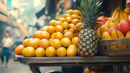 Fresh Pineapple and Mangoes at an Asian Market