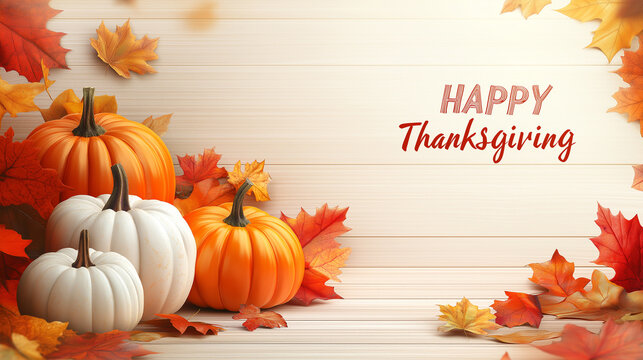 Festive Autumn Pumpkin Leaf and Fruit Border of happy thanksgiving day text