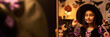 © pressmaster - Panorama of mirror reflection of cute little witch in fancy dress and black hat getting ready for Halloween celebration at home