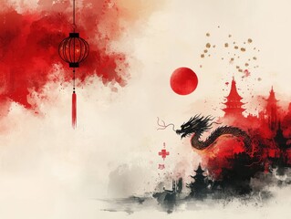 Chinese design in a festive Lunar New Year celebration, AI generated