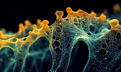 Abstract organic web, green and gold.