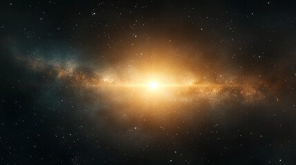 Wall Mural - glowing starburst at the center of a galaxy with nebula clouds and distant stars
