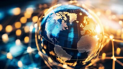 Wall Mural - digital earth globe, global business trading network, world finance telecommunication connectivity