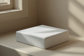 Poster - A minimalist white box displayed on a clean surface with natural light streaming through a window