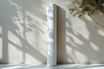 Poster - A tall white cylinder casting interesting shadows on a textured wall in soft natural light