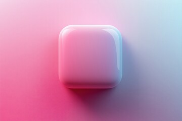 Poster - A smooth, glossy pink cube with soft edges illuminated against a pastel background