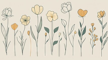 Wall Mural - minimalist vector set of continuous line drawings of different flowers, capturing botanical beauty w