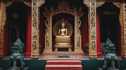 Wall Mural - Serene Buddha Statue in Ornate Temple Setting