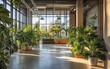 © Who is Santi - A contemporary office space adorned with various indoor plants, showcasing eco-friendly design elements and large windows that allow for ample natural lighting