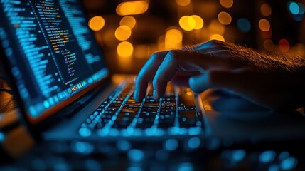 Close-up of Hands Typing on Laptop with Code
