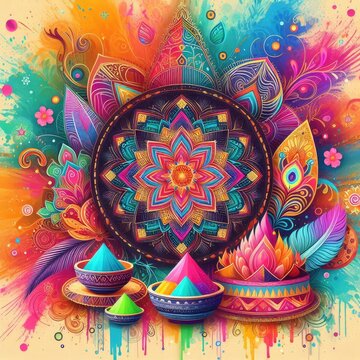 Holi: The festival of colours., background, banner, card, poster, template. illustration, ai