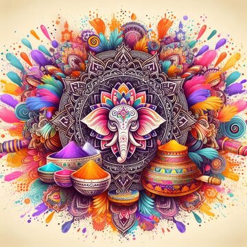 Holi: The festival of colours., background, banner, card, poster, template. illustration, ai