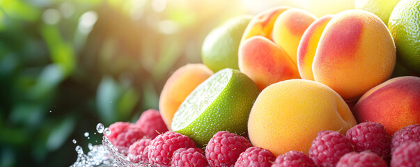 Fresh Summer Fruit with Raspberries and Water Splash