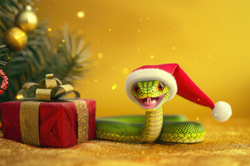 A beautiful snake with festive decor is a symbol of the new year 2025