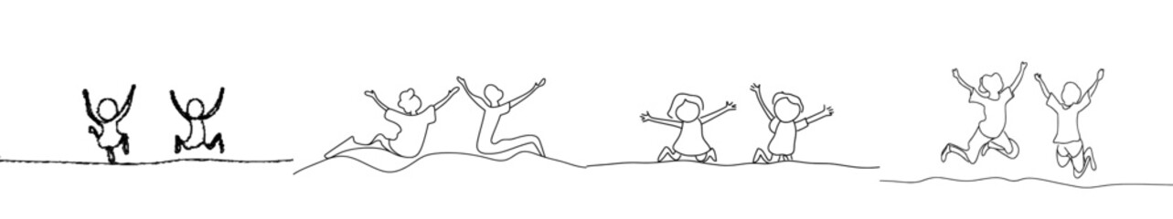 Poster - Modern illustration. Continuous one line drawing. A happy boy pupil jumping and running. Ideal for logos, cards, banners, posters, and flyers.