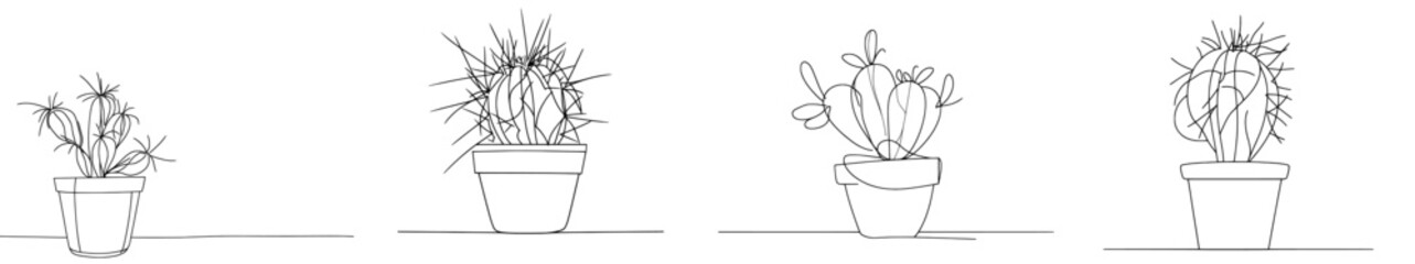Leinwandbilder - A single line drawing showing a house cactus in a pot. Modern illustration.