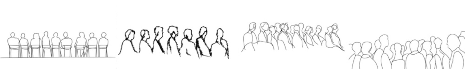 Poster - The crowd is standing at a concert or meeting, in a continuous one line drawing.